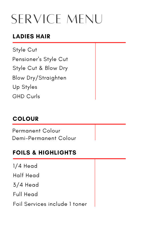 Future Hair Fhd Service Menu No Price
